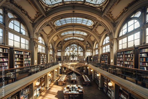 The Majestic Grandeur of a Historic Library with Distinct Architectural Detailing