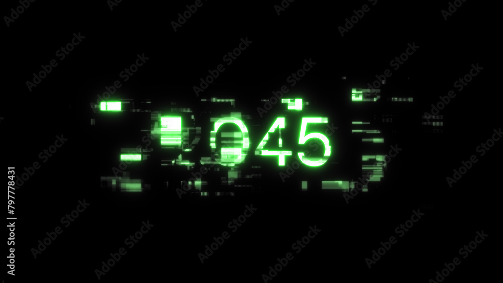 3D rendering 2045 text with screen effects of technological glitches 3D rendering 2045 text with screen effects of technological glitches