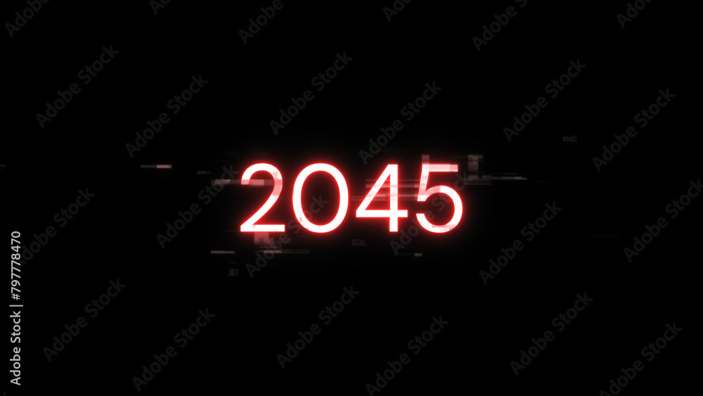 3D rendering 2045 text with screen effects of technological glitches