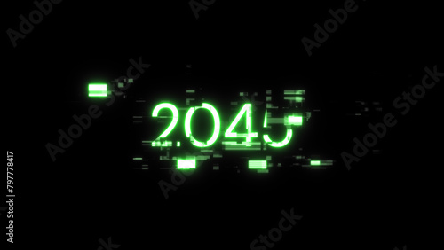 3D rendering 2045 text with screen effects of technological glitches