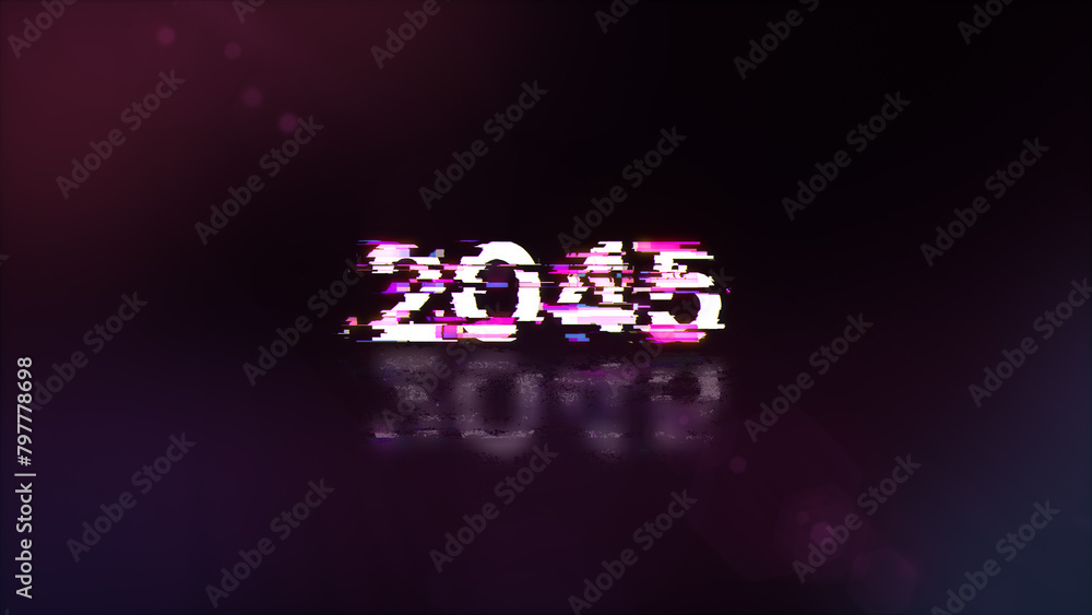 3D rendering 2045 text with screen effects of technological glitches 3D rendering 2045 text with screen effects of technological glitches