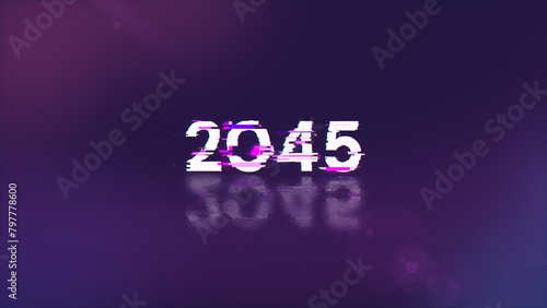 3D rendering 2045 text with screen effects of technological glitches