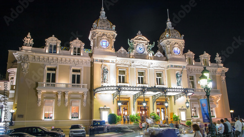 Grand Casino in Monte Carlo night timelapse, Monaco. historical building
