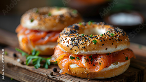 Bagel with lox and cream cheese photo