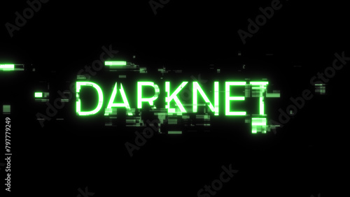 3D rendering darknet text with screen effects of technological glitches