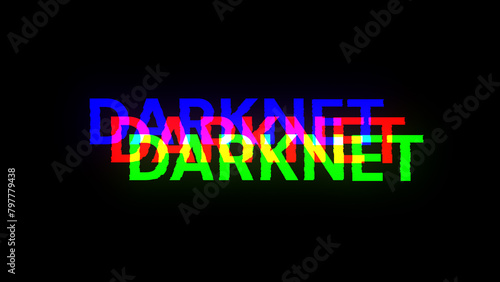 3D rendering darknet text with screen effects of technological glitches