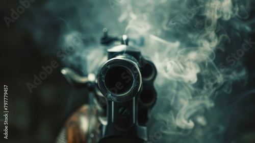 Barrel of a western revolver from which smoke comes out, generated with AI photo