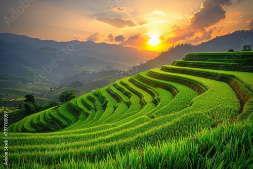 Rice fields on terraced agriculture landscape outdoors. © Rawpixel.com
