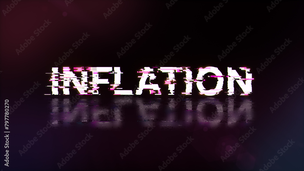 3D rendering inflation text with screen effects of technological glitches 3D rendering inflation text with screen effects of technological glitches