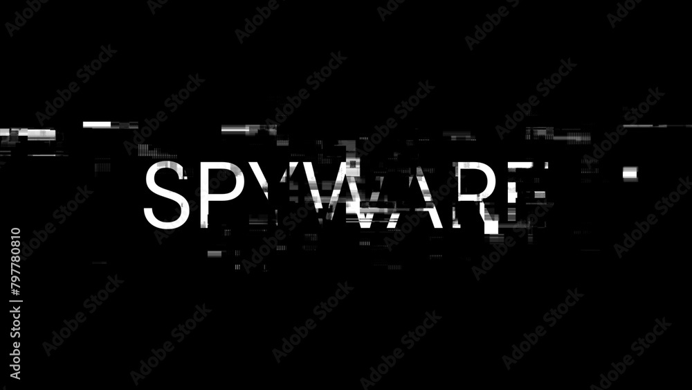 3D rendering spyware text with screen effects of technological glitches 3D rendering spyware text with screen effects of technological glitches