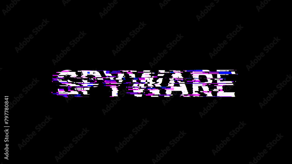 3D rendering spyware text with screen effects of technological glitches 3D rendering spyware text with screen effects of technological glitches