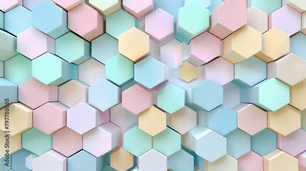 pastel colours digital hexagons abstract background, 3D pastel colours digital hexagons abstract background, 3D