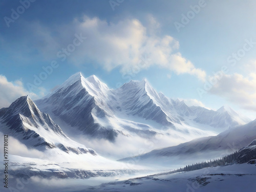 Winter mountain landscape of snowy background generative AI. © Taslima