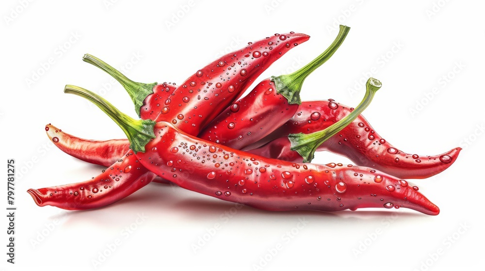 Delicious red chili peppers cut out, white background, 8k, generated with AI Delicious red chili peppers cut out, white background, 8k, generated with AI