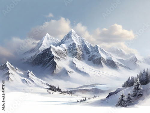 Winter mountain landscape of snowy background generative AI. © Taslima