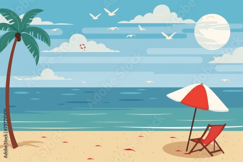 Flat design illustration of hot day in the beach  simple vector style  flat color  generated with AI