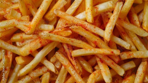 French fries, close-up, photography, cumin, condiments, generated with AI