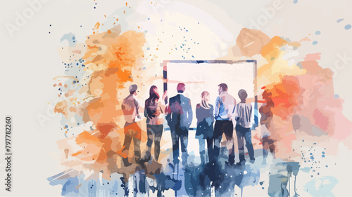 Firma Besprechung Menschen Pitch Meeting Business Coaching | Start-Up Präsentation Whiteboard Watercolor