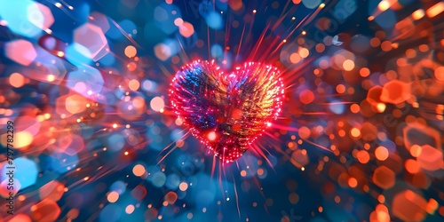 Movie Magic Sparkling Heart Explosion with Glowing Bokeh photo