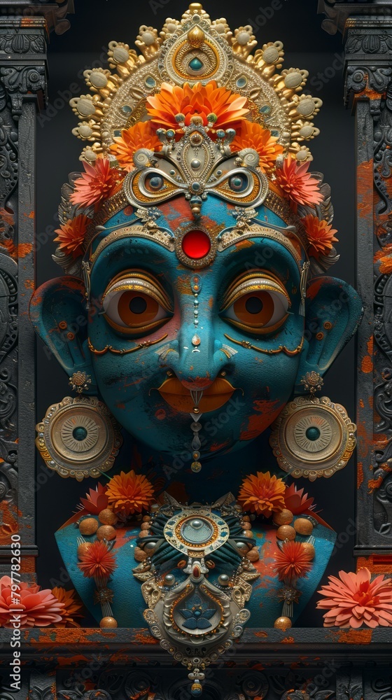Fototapeta premium Joyous Rath Yatra Celebration: Lord Jagannath and Mandala Black Background Banner