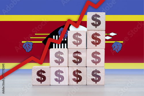 Swaziland economic collapse, increasing values with cubes, financial decline, crisis and downgrade concept