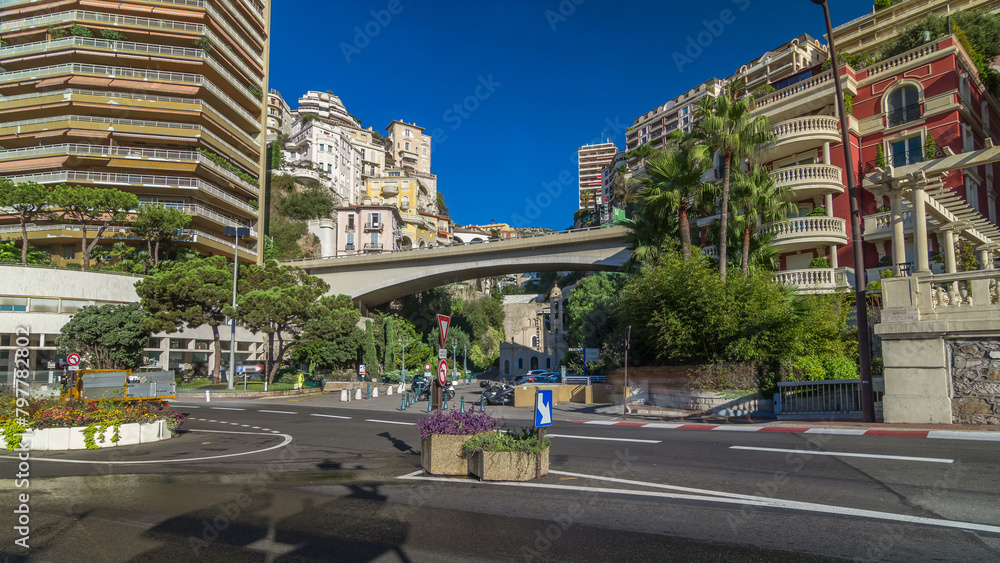 Monaco church Sainte Devote bridge principality mountain city state timelapse hyperlapse.