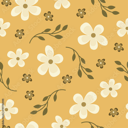 Seamless floral pattern. Background in small yellow flowers on a yellow background for textiles  fabric  cotton fabric  covers  wallpaper  print  gift wrapping  postcard  scrapbooking.