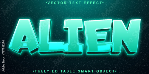 Cartoon Turquoise Alien Vector Fully Editable Smart Object Text Effect