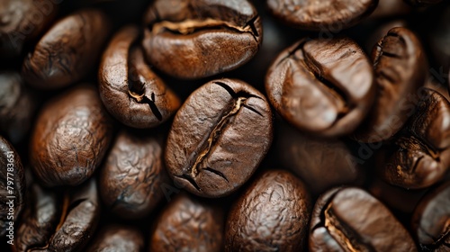 Close up on roasted coffee beans background, generated with AI