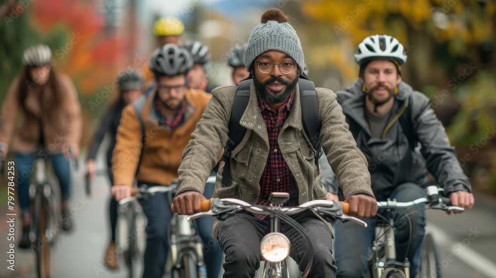 A group of people are riding bikes down a street A group of people are riding bikes down a street