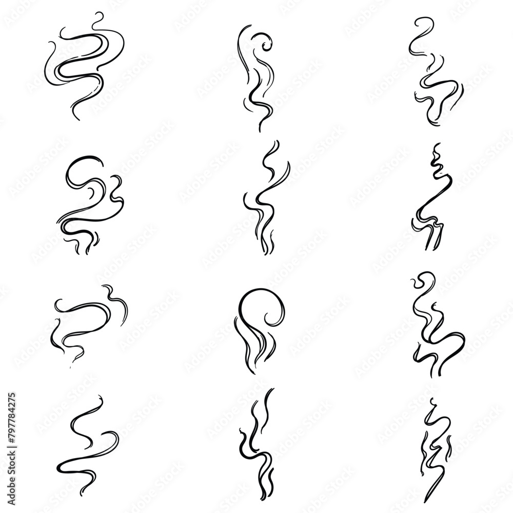 Set of smoke sign. Smoke line art Set of smoke sign. Smoke line art