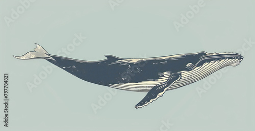 Minimalistic Hand-Drawn Whale Illustration on Light Blue Background photo