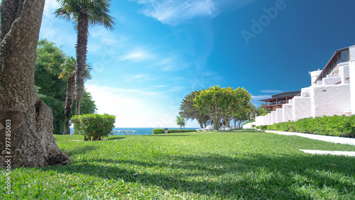 Lawn near the beach and the Atlantic coast of Sesimbra, Portugal timelapse
