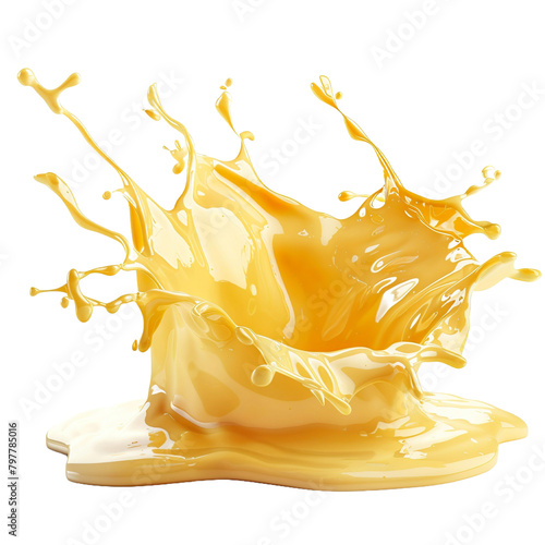 A splash of yellow cheese on a transparent background. The cheese is thick and has a lot of texture, giving the impression of a splash or a wave. The yellow color is bright and cheerful