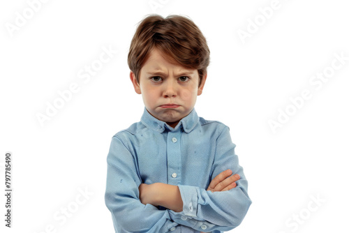 Frowning Boy with Crossed Arms On Transparent Background. photo