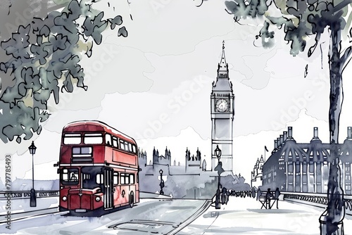 London in style pen city art transportation.