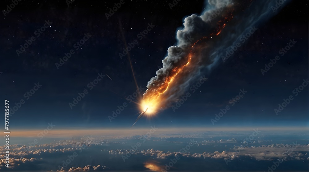 Astronomy magazines, science documentaries, educational posters about space phenomena,Meteor Impact: Celestial Event of a Flying Meteor Colliding with Earth