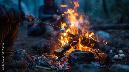 A man is roasting marshmallows over a fire