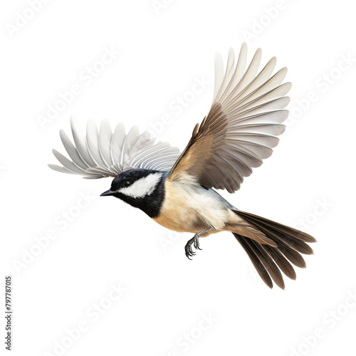 Black-capped Chickadee in Mid-Flight isolated