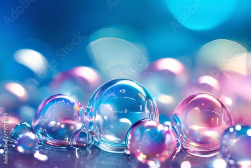 Energetic abstract background with a cascade of bubbles and a bright bokeh effect. © Anna