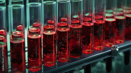 aboratory Test Tubes Filled with Blood Samples: A Close-Up Exploration photo