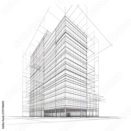 Wireframe perspective 3d illustration architectural sketch of house building