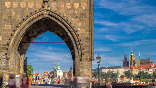 Old Town Bridge Tower of the Charles Bridge timelapse - one of the most beautiful Gothic constructions in world.