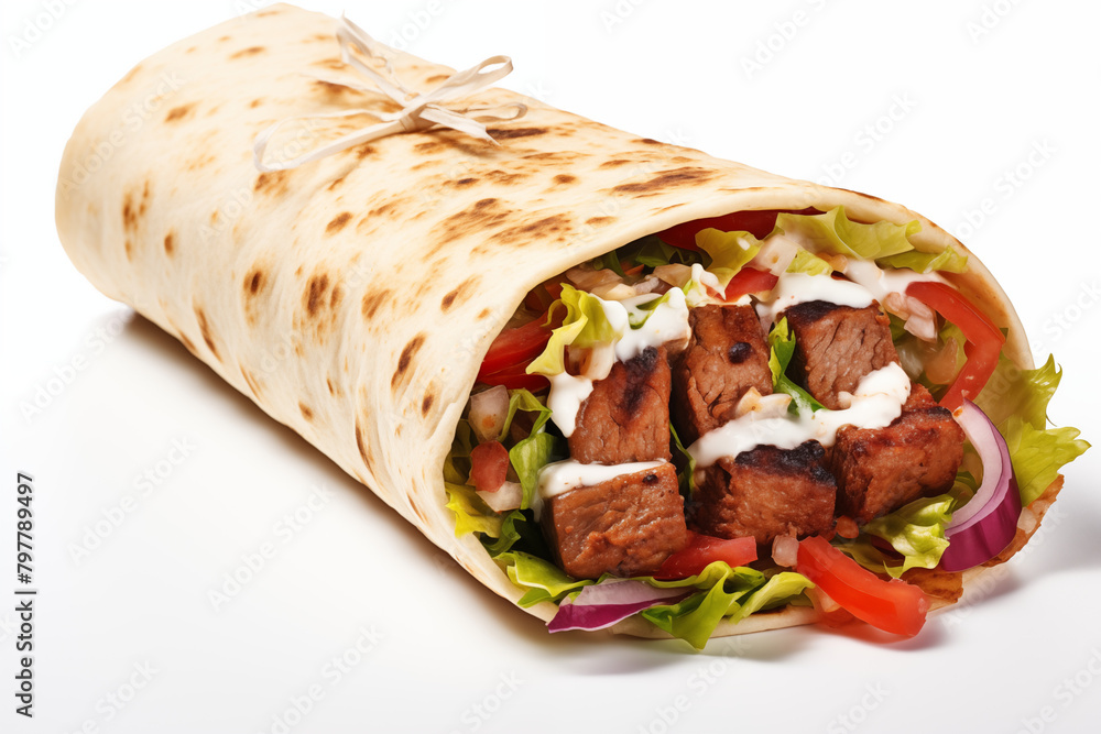 Kebab on white background. Fast kebab food. Sale of kebabs. Image for graphic designer. Image for flyers. Job offer. Kebab on white background. Fast kebab food. Sale of kebabs. Image for graphic designer. Image for flyers. Job offer.