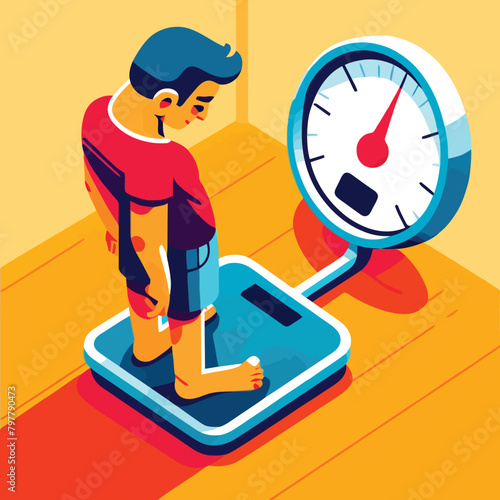 illustration of a person measuring weight on a scale