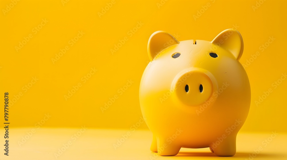 Yellow piggy bank on a matching yellow background. Savings and financial concept. Generative AI Yellow piggy bank on a matching yellow background. Savings and financial concept. Generative AI