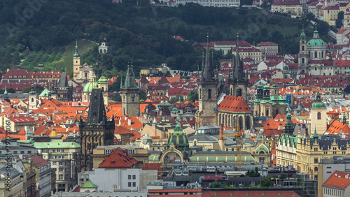 Panoramic view of Prague timelapse from the top of the Vitkov Memorial, Czech Republic