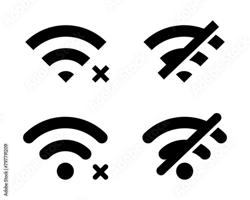 Disconnect wifi icon set. Lost wireless fidelity connection sign symbol
