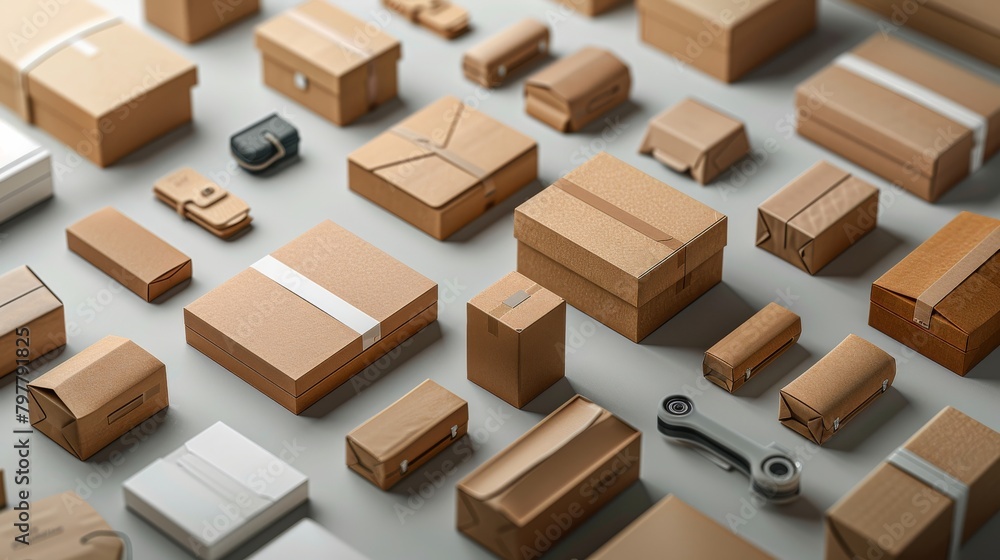 A collection of cardboard boxes with various shapes and sizes
