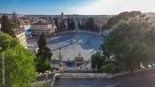 Photography Aerial view of the large urban square, the Piazza del Popolo timelapse, Rome at